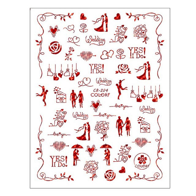 VAL006 Nail Art Stickers ins Valentine's Day Black Gold Red Back Adhesive Nail Stickers Heart Shape Animal Rose Nail