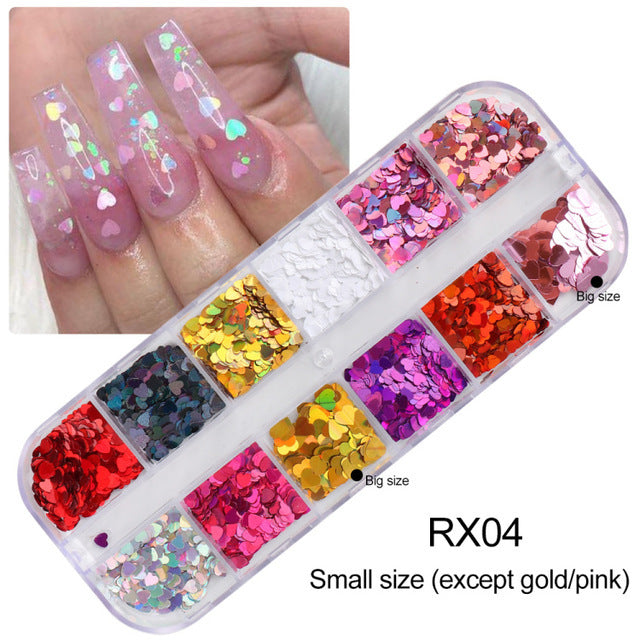 VAL017 Hot style nail art sequins ins Valentine's Day Symphony Laser Heart Shape Nails Sequins Glitter Jewelry Nail