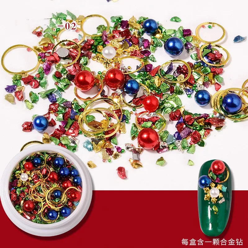 CHS008  Christmas Nail Wheel Glitter Rhinestone Nail Art Decorations Mixed Snowflake Santa Hats 3D Metal Alloy Jewelry
