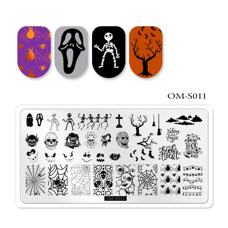 CHS006  6.5*12.5cm Top Quality Christmas Halloween XMAS Custom Snowflake Nail Art Stamping Plates with White Slatwall Back