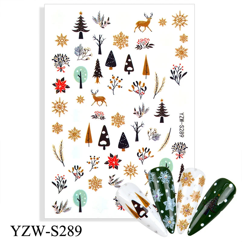 CHS027  1pcs Christmas Winter Nail Sticker Robin Snow Flower New Year Halloween 3D Decals Nail Art Design Decor Accessories