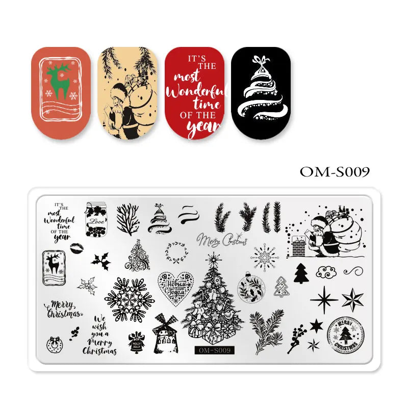 CHS006  6.5*12.5cm Top Quality Christmas Halloween XMAS Custom Snowflake Nail Art Stamping Plates with White Slatwall Back