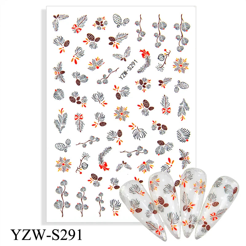 CHS027  1pcs Christmas Winter Nail Sticker Robin Snow Flower New Year Halloween 3D Decals Nail Art Design Decor Accessories