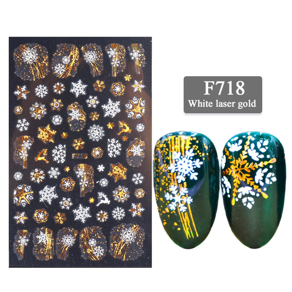 CHS020  3d Christmas Nail Sticker Glanz Glitter Schneeflocke Elch Santa Transfer Slider Winter 3D Aufkleber