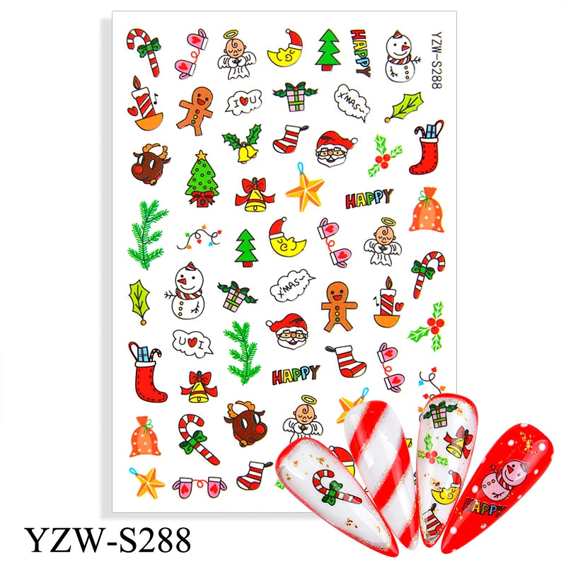 CHS027  1pcs Christmas Winter Nail Sticker Robin Snow Flower New Year Halloween 3D Decals Nail Art Design Decor Accessories