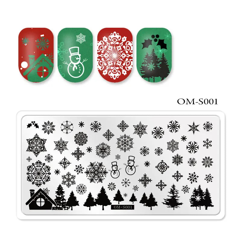 CHS006  6.5*12.5cm Top Quality Christmas Halloween XMAS Custom Snowflake Nail Art Stamping Plates with White Slatwall Back