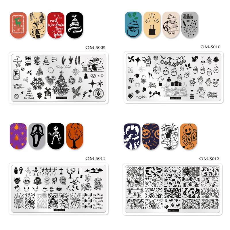 CHS006  6.5*12.5cm Top Quality Christmas Halloween XMAS Custom Snowflake Nail Art Stamping Plates with White Slatwall Back