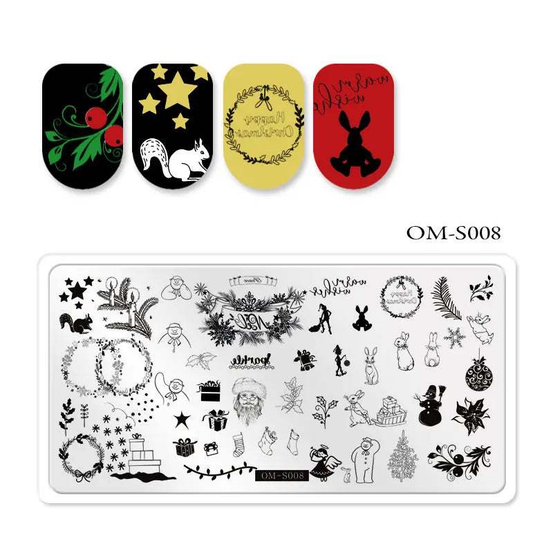 CHS006  6.5*12.5cm Top Quality Christmas Halloween XMAS Custom Snowflake Nail Art Stamping Plates with White Slatwall Back