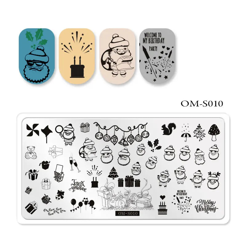 CHS006  6.5*12.5cm Top Quality Christmas Halloween XMAS Custom Snowflake Nail Art Stamping Plates with White Slatwall Back