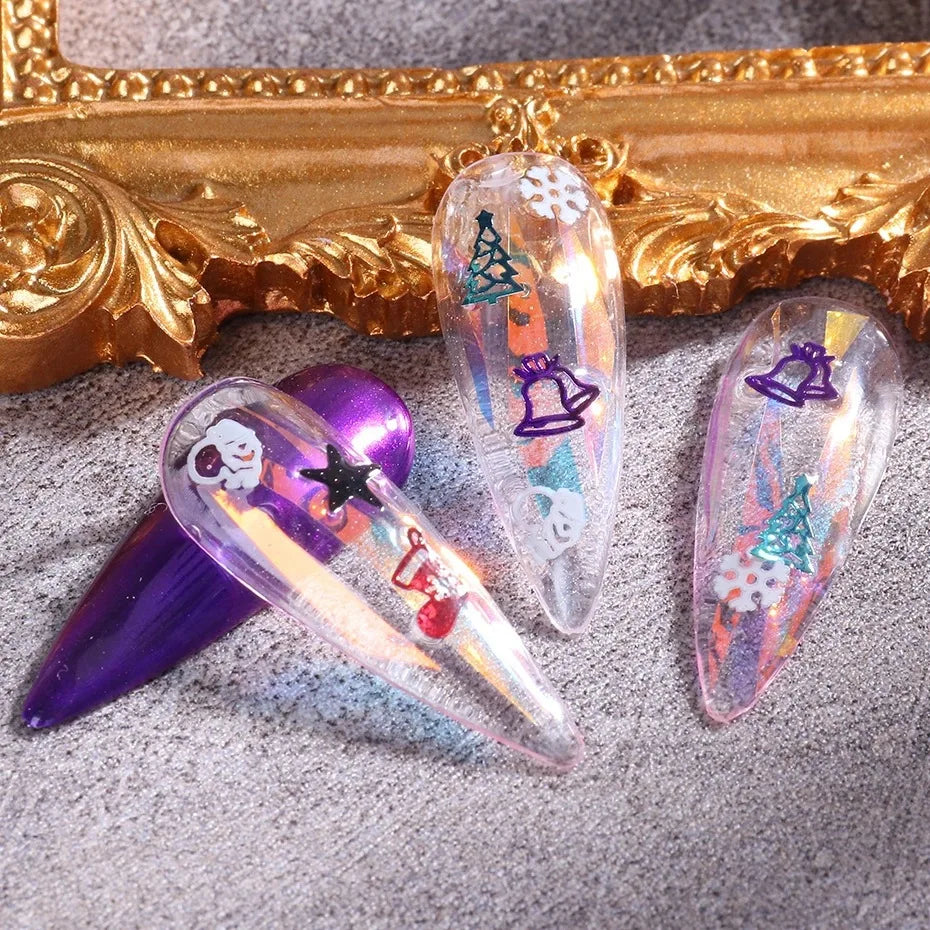 CHS026  Winter Nail Art jewelry Christmas Golden Hollow Computer Tablet Snow Bell Elk Nail Flakes Boxed