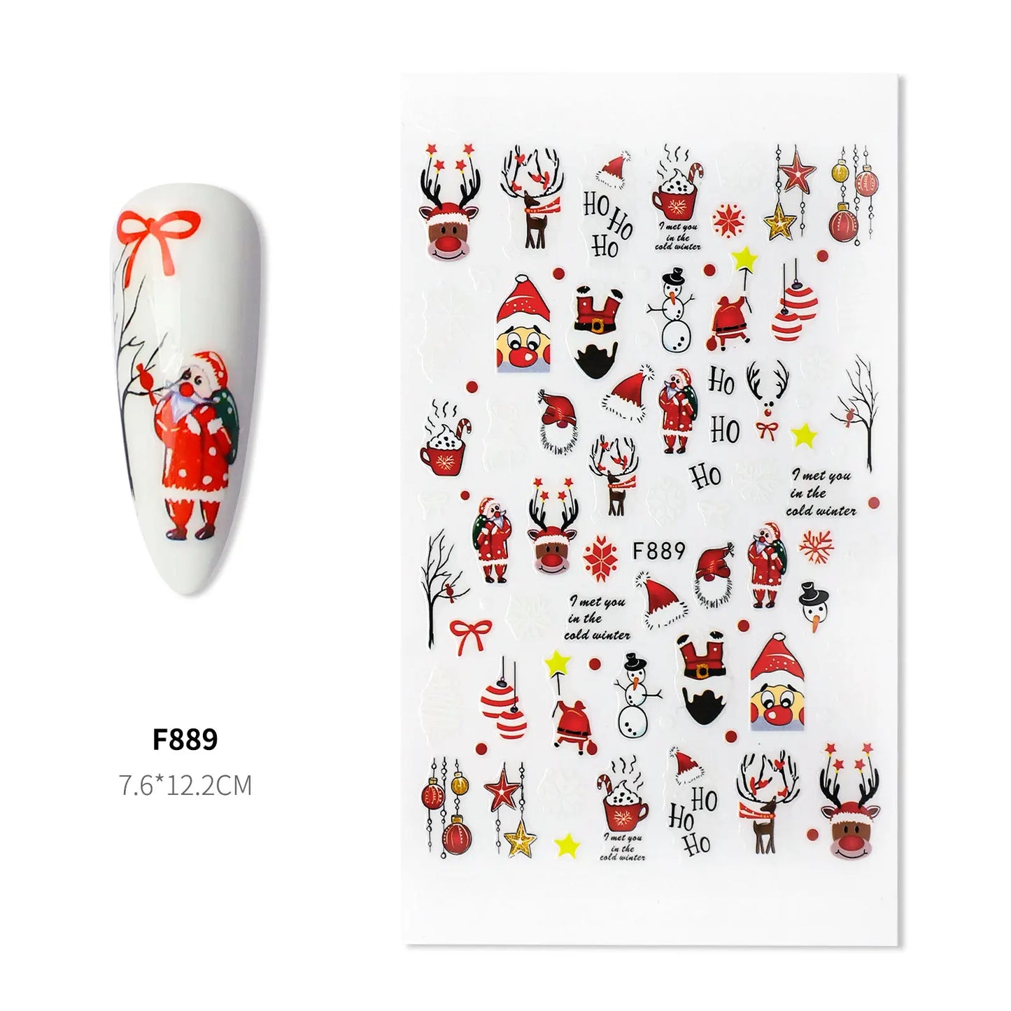 CHS012  New 5D Christmas Sticker Snowman Snowflake Red New Year Nail Art Sticker