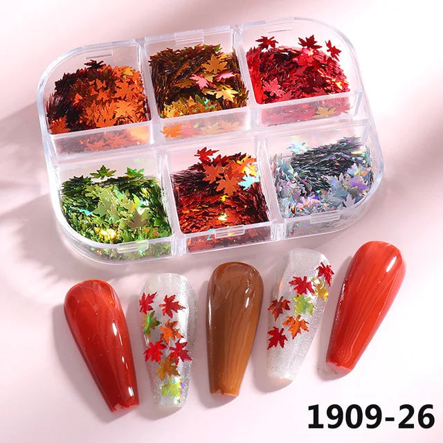CHS030  Autumn/Winter Metallic New Maple Leaf Christmas Thanksgiving Snowflake Nail Sequins