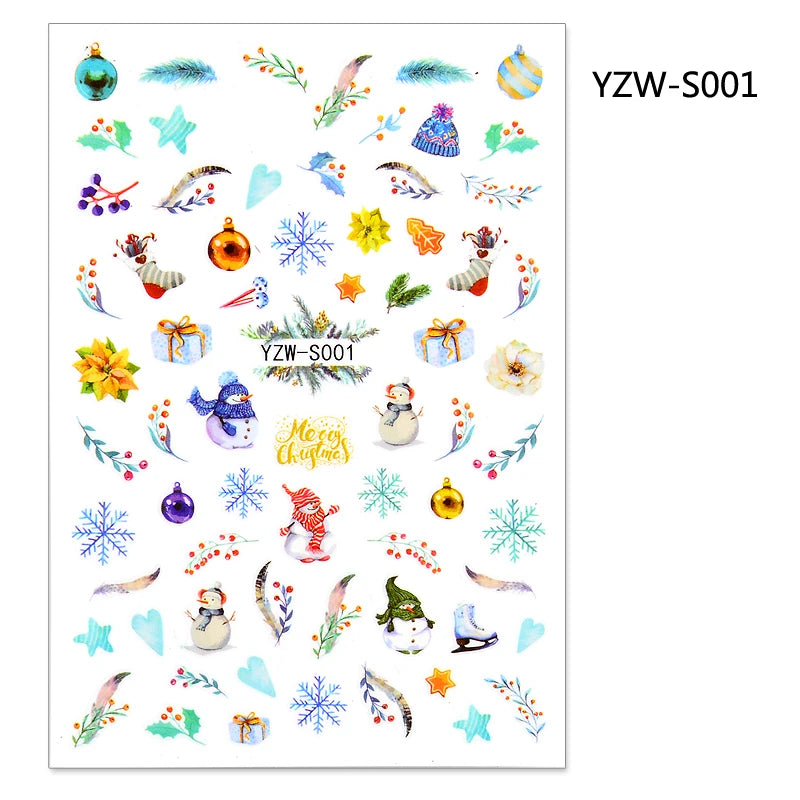 CHS027  1pcs Christmas Winter Nail Sticker Robin Snow Flower New Year Halloween 3D Decals Nail Art Design Decor Accessories