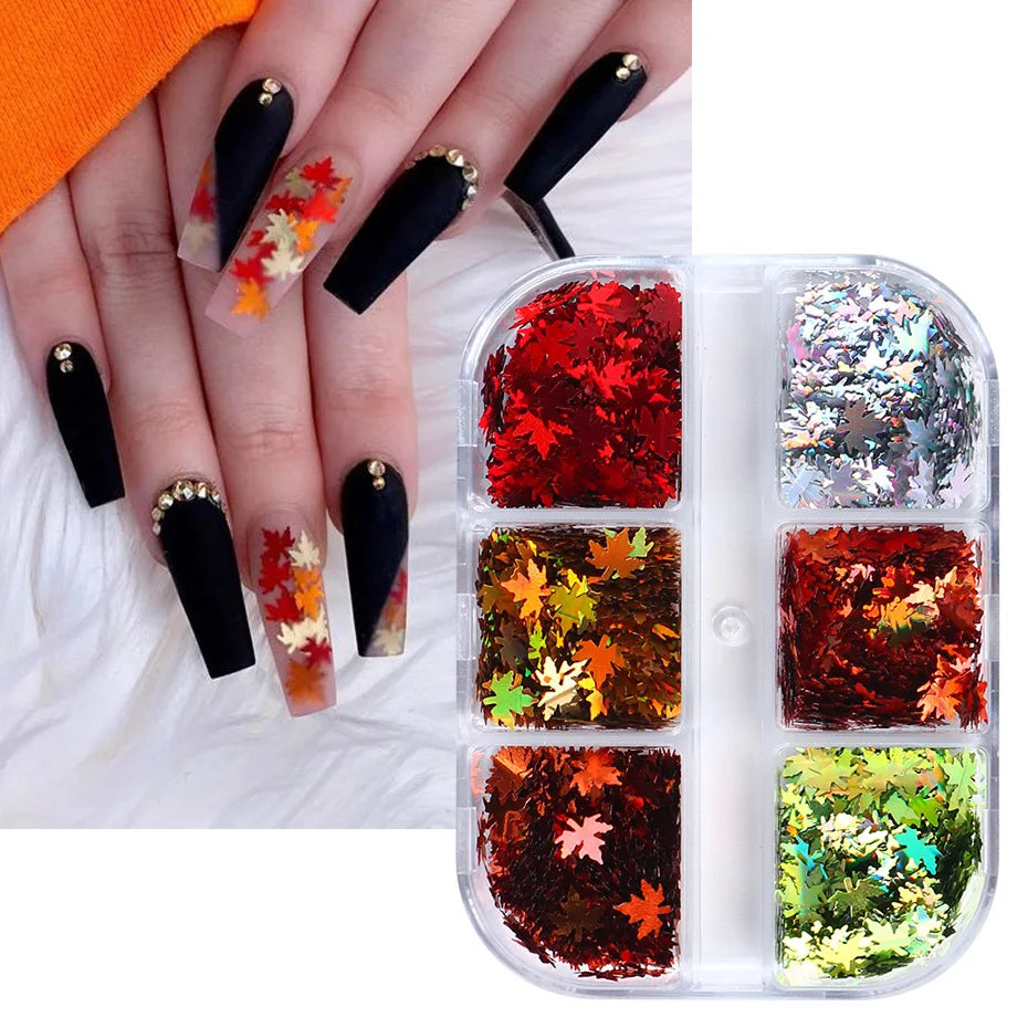 CHS030  Autumn/Winter Metallic New Maple Leaf Christmas Thanksgiving Snowflake Nail Sequins