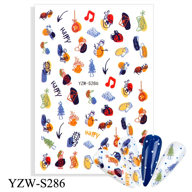CHS027  1pcs Christmas Winter Nail Sticker Robin Snow Flower New Year Halloween 3D Decals Nail Art Design Decor Accessories