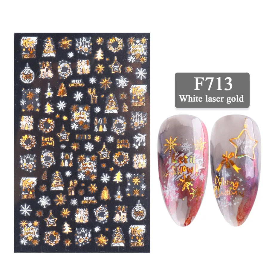 CHS020  3d Christmas Nail Sticker Glanz Glitter Schneeflocke Elch Santa Transfer Slider Winter 3D Aufkleber