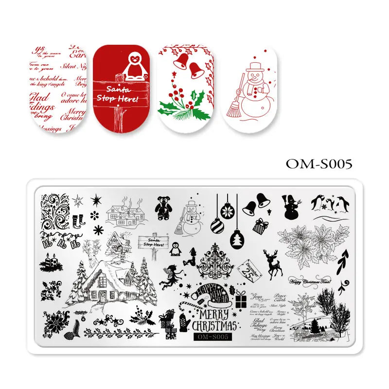 CHS006  6.5*12.5cm Top Quality Christmas Halloween XMAS Custom Snowflake Nail Art Stamping Plates with White Slatwall Back