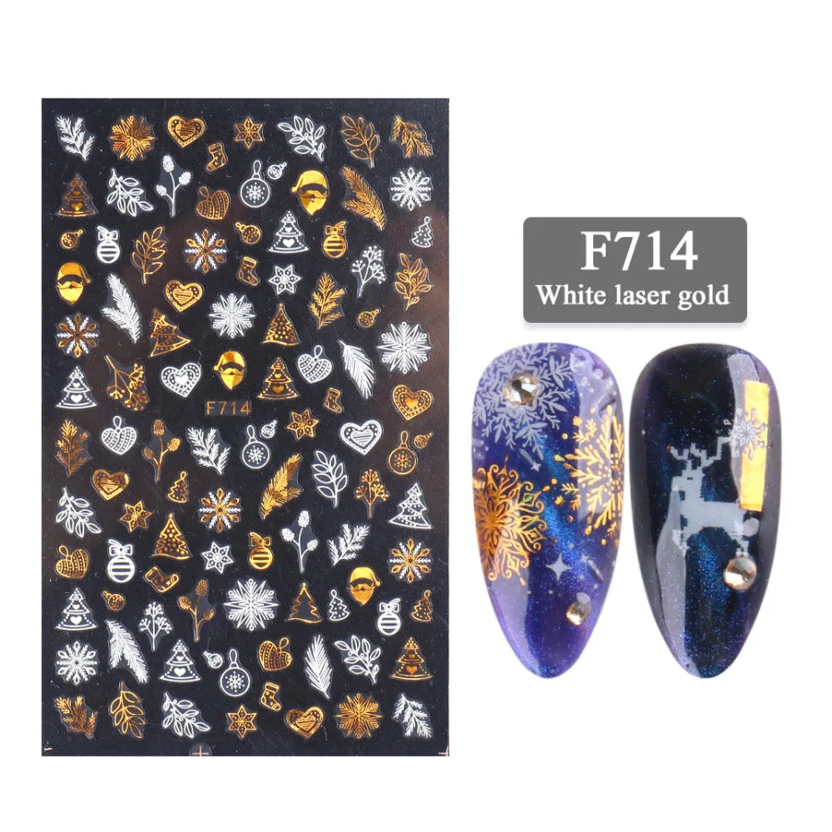 CHS020  3d Christmas Nail Sticker Glanz Glitter Schneeflocke Elch Santa Transfer Slider Winter 3D Aufkleber