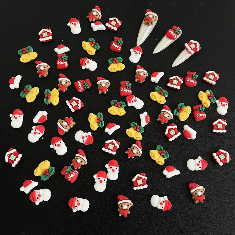 CHS013  Resin Christmas Bells Tree Deer Santa Claus Snowman Candy Cane For Jewelry DIY nail art
