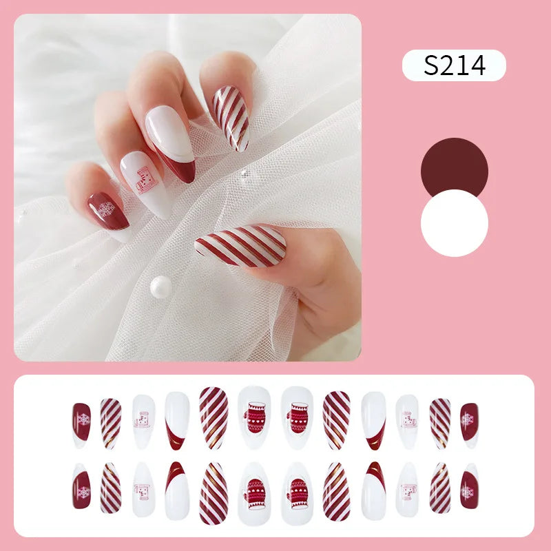 CHS023 Christmas style False Nails Long Press On Nail Tip Wholesale Vendor Custom Logo Acrylic Nail Artificial Fingernails