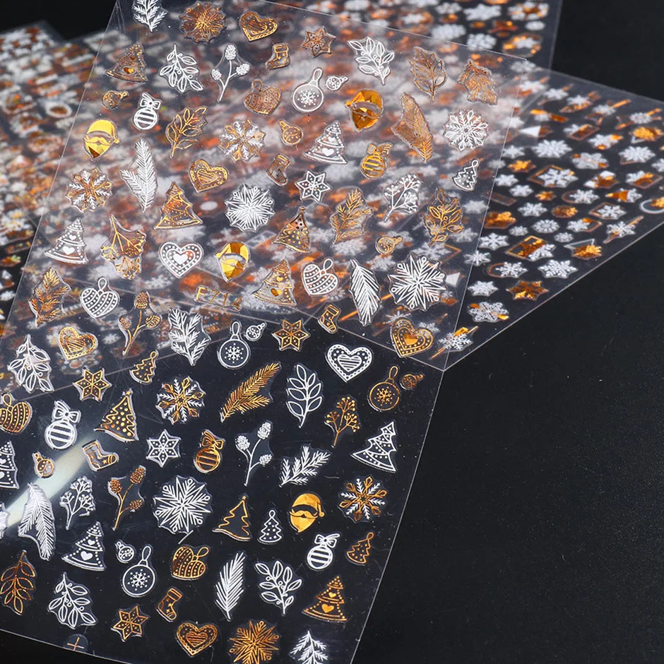 CHS020  3d Christmas Nail Sticker Glanz Glitter Schneeflocke Elch Santa Transfer Slider Winter 3D Aufkleber