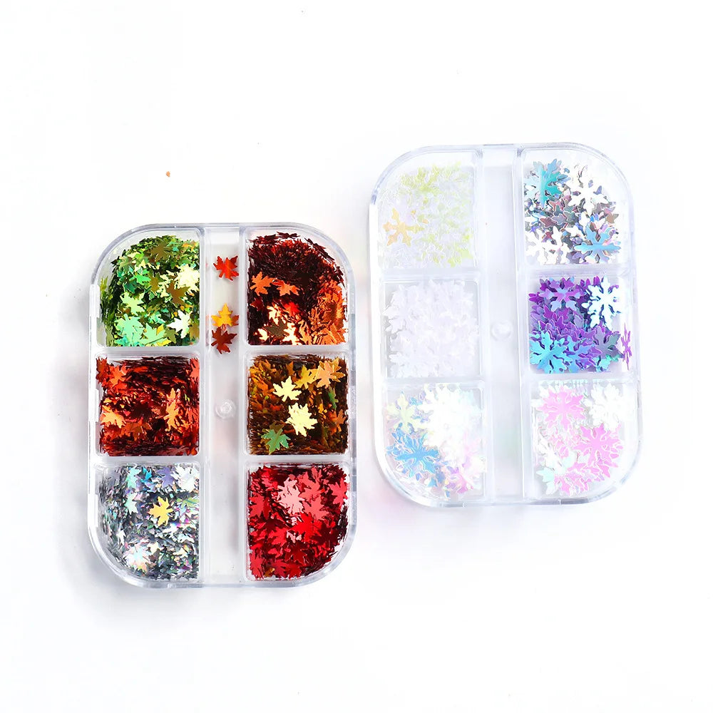 CHS030  Autumn/Winter Metallic New Maple Leaf Christmas Thanksgiving Snowflake Nail Sequins