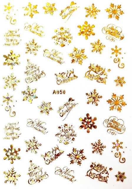CHS037  3D Nail Art Christmas Slider Wraps Snowflake Elk Santa Adhesive Flame Sticker Red Gold Manicure Nails Designs