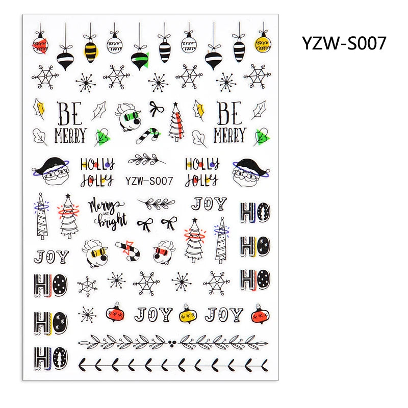 CHS027  1pcs Christmas Winter Nail Sticker Robin Snow Flower New Year Halloween 3D Decals Nail Art Design Decor Accessories