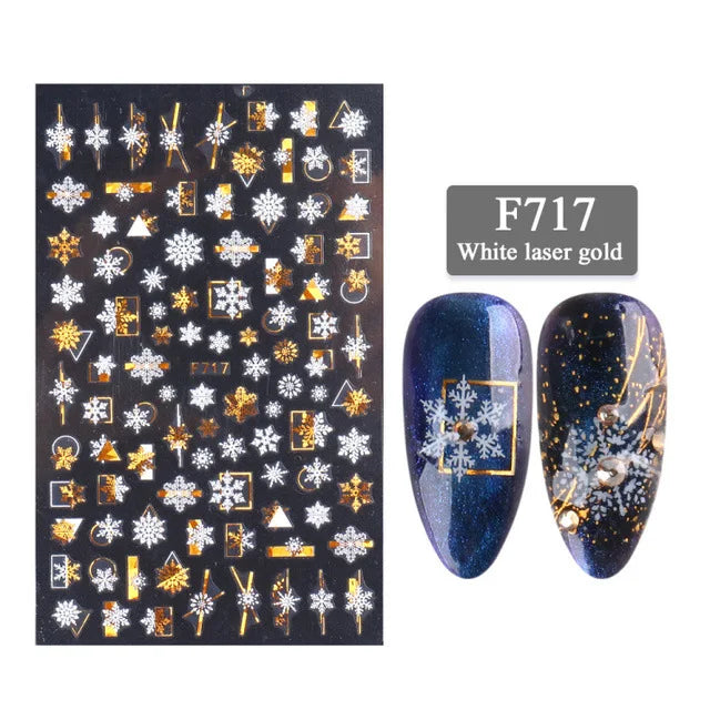 CHS020  3d Christmas Nail Sticker Glanz Glitter Schneeflocke Elch Santa Transfer Slider Winter 3D Aufkleber