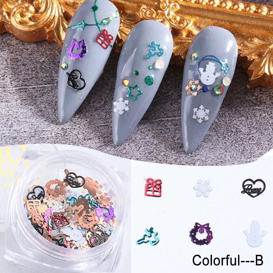 CHS022  new Christmas golden hollow metal color snowflake bells elk nail decoration