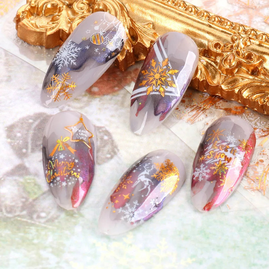 CHS020  3d Christmas Nail Sticker Glanz Glitter Schneeflocke Elch Santa Transfer Slider Winter 3D Aufkleber