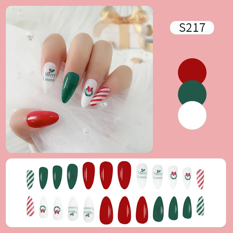 CHS023 Christmas style False Nails Long Press On Nail Tip Wholesale Vendor Custom Logo Acrylic Nail Artificial Fingernails