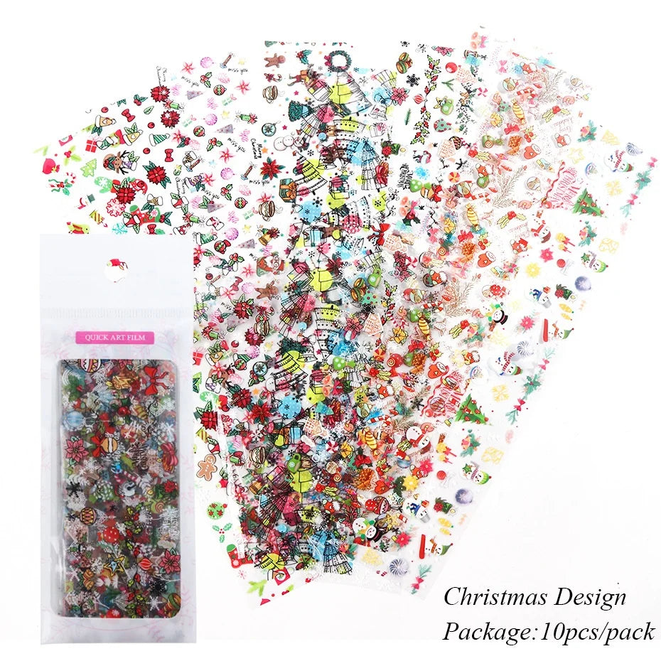 CHS009  Christmas Halloween Nail Foil Transfer Paper Set Snow Flower Elk Gift Santa Adhesive Paper Nail Art Stickers