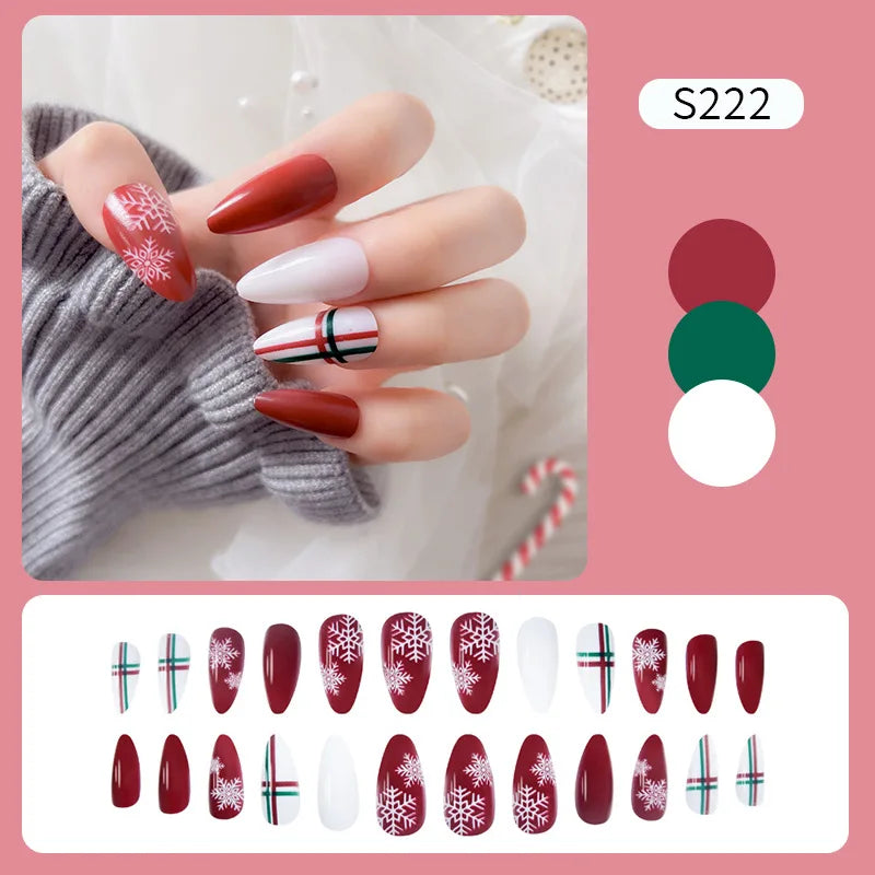 CHS023 Christmas style False Nails Long Press On Nail Tip Wholesale Vendor Custom Logo Acrylic Nail Artificial Fingernails