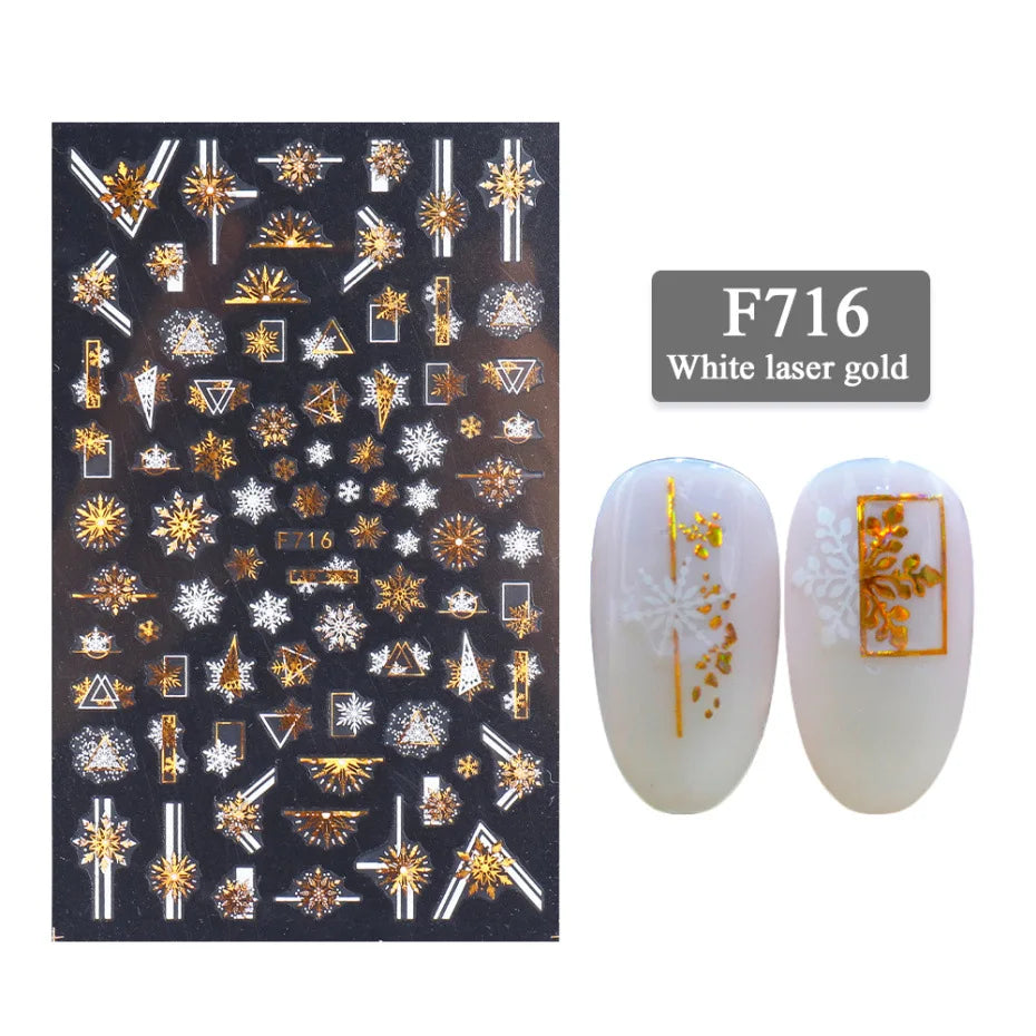 CHS020  3d Christmas Nail Sticker Glanz Glitter Schneeflocke Elch Santa Transfer Slider Winter 3D Aufkleber