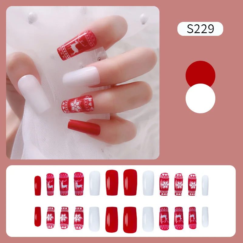 CHS023 Christmas style False Nails Long Press On Nail Tip Wholesale Vendor Custom Logo Acrylic Nail Artificial Fingernails