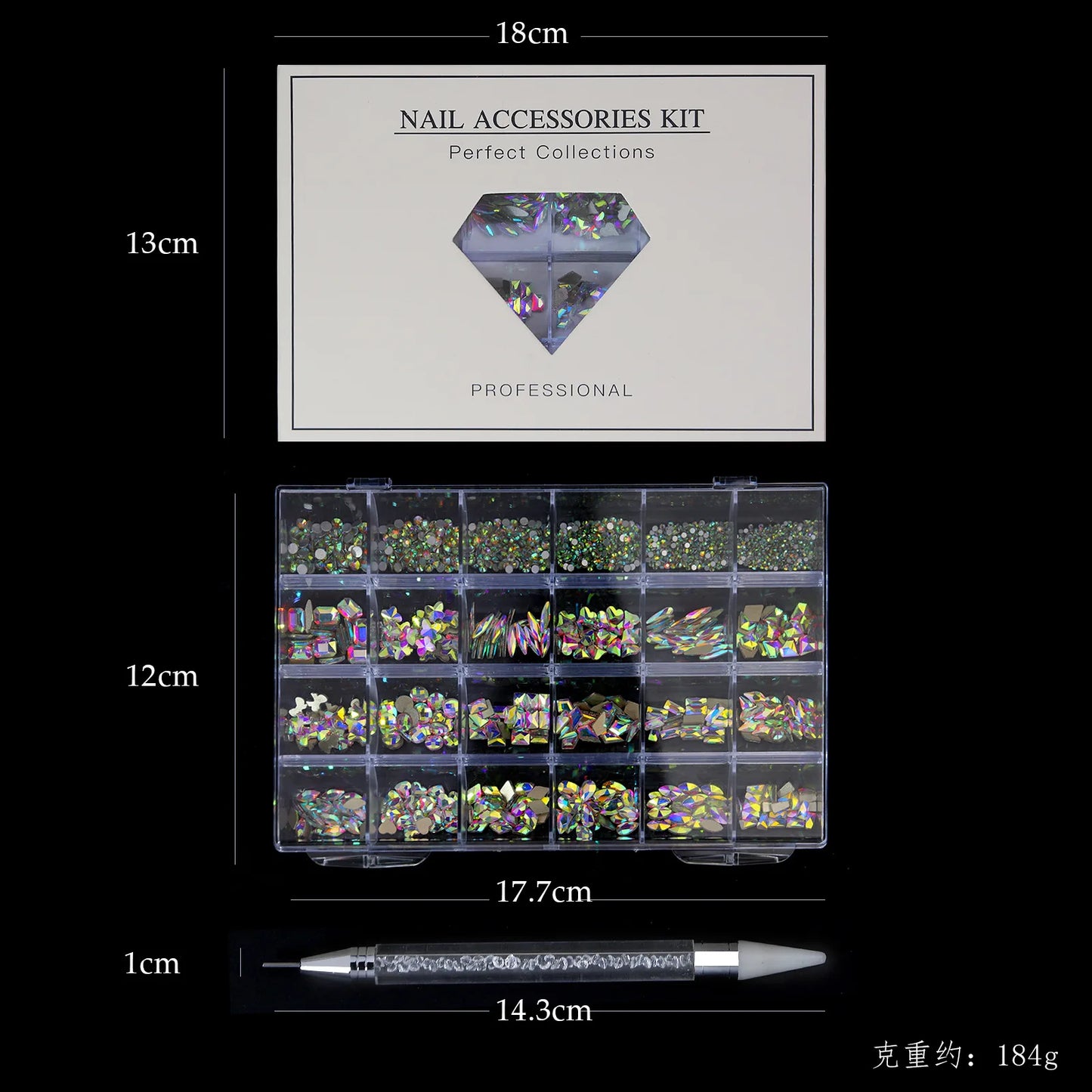 CHS005  24 girds Nail rhinestones Mix Shapes Christmas Metal Charm Nail art Decoration Wheel 3D Nail Jewelry Accessories