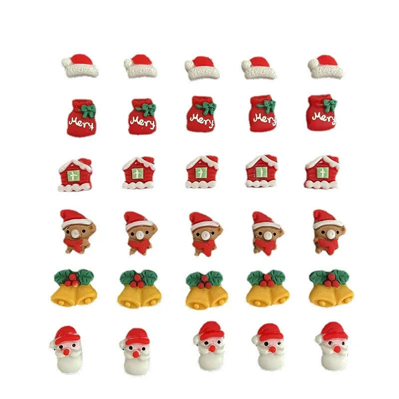CHS013  Resin Christmas Bells Tree Deer Santa Claus Snowman Candy Cane For Jewelry DIY nail art