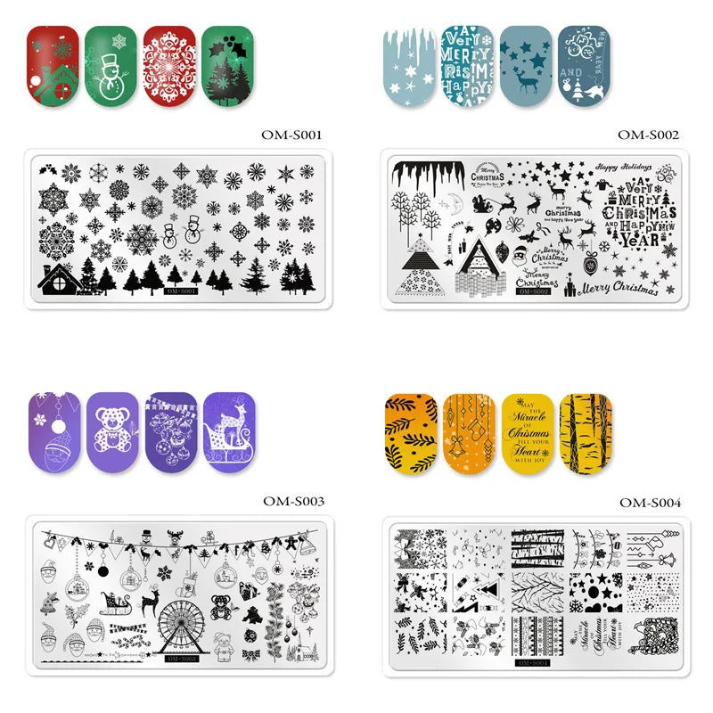 CHS006  6.5*12.5cm Top Quality Christmas Halloween XMAS Custom Snowflake Nail Art Stamping Plates with White Slatwall Back