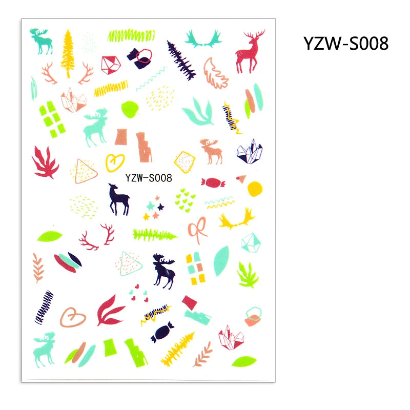 CHS027  1pcs Christmas Winter Nail Sticker Robin Snow Flower New Year Halloween 3D Decals Nail Art Design Decor Accessories