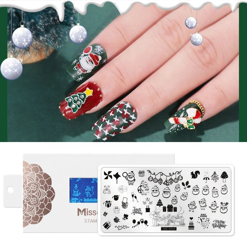CHS006  6.5*12.5cm Top Quality Christmas Halloween XMAS Custom Snowflake Nail Art Stamping Plates with White Slatwall Back