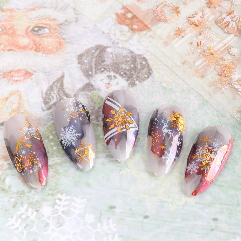 CHS020  3d Christmas Nail Sticker Glanz Glitter Schneeflocke Elch Santa Transfer Slider Winter 3D Aufkleber
