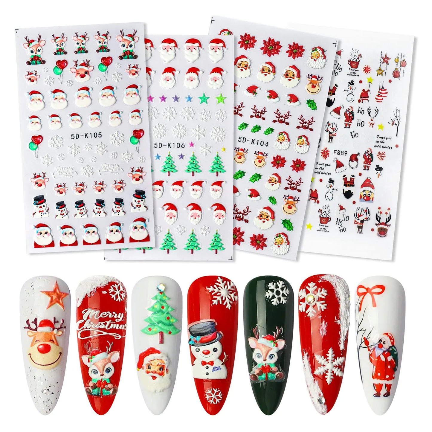 CHS012  New 5D Christmas Sticker Snowman Snowflake Red New Year Nail Art Sticker