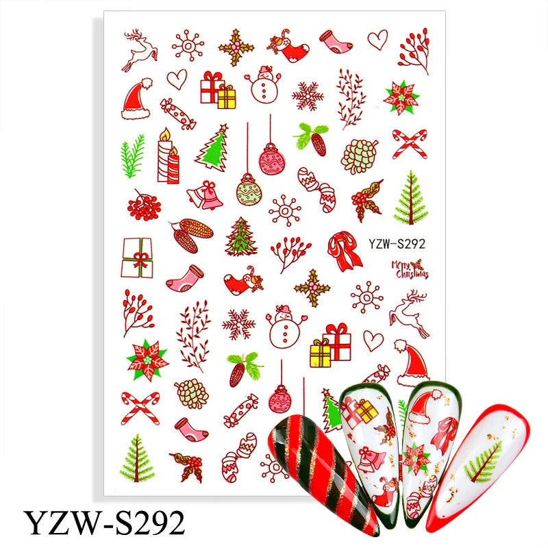 CHS027  1pcs Christmas Winter Nail Sticker Robin Snow Flower New Year Halloween 3D Decals Nail Art Design Decor Accessories