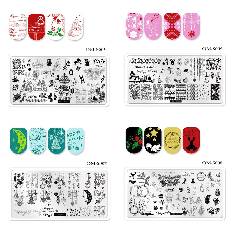 CHS006  6.5*12.5cm Top Quality Christmas Halloween XMAS Custom Snowflake Nail Art Stamping Plates with White Slatwall Back