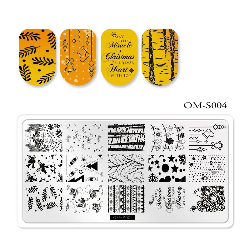 CHS006  6.5*12.5cm Top Quality Christmas Halloween XMAS Custom Snowflake Nail Art Stamping Plates with White Slatwall Back