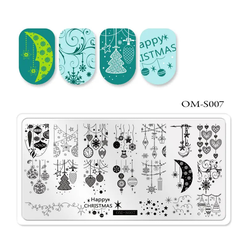 CHS006  6.5*12.5cm Top Quality Christmas Halloween XMAS Custom Snowflake Nail Art Stamping Plates with White Slatwall Back
