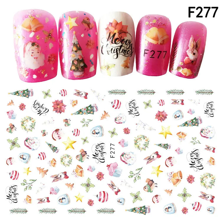 CHS046 1Pcs Christmas Series 3d Adhesive Nail Stickers Decorations Snowman Boots Tress Xmas Designs Nail Beauty Stickers