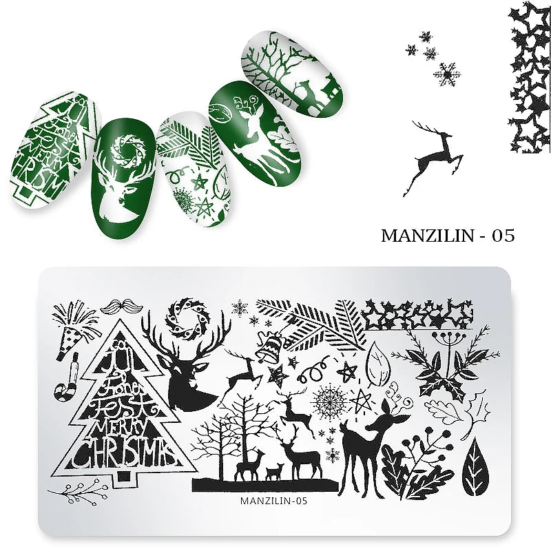 CHS003  6*12cm Christmas XMAS Theme Nail Art Stamping Template Plates Manicure Nail Tools