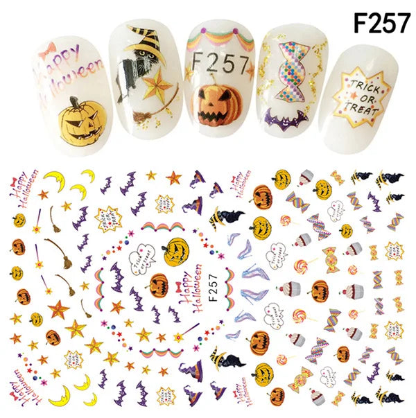 CHS038 New Skull Pumpkkin Halloween Nail Art Stickers Decorations 3d Adhesive Salon Beauty Nail Stickers